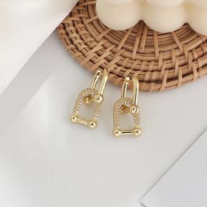 14k Gold Filled Chunky Chain Link Drop Earrings with pave CZ